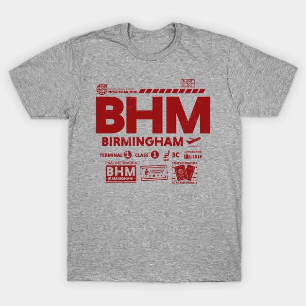 Vintage Birmingham BHM Airport Code Travel Day Retro Travel Tag Alabama T-Shirt by Now Boarding